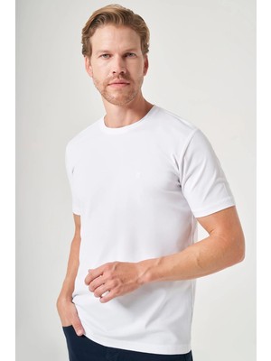 İmza Beyaz Bisiklet Yaka Kısa Kol Örme Slim Fit Esnek Basic Tişört 1011260184