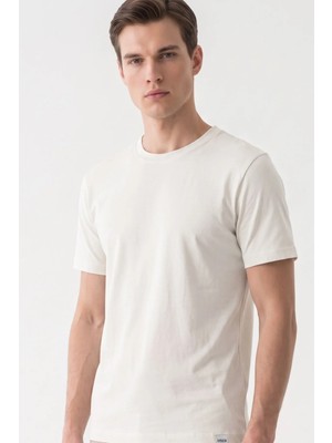 İmza Krem Rengi Bisiklet Yaka Kısa Kol Slim Fit Pamuklu Tişört 1011265166