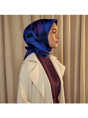 Emproyal Ipekevi Twill Ipek Eşarp - Lilium Desen - Morcivert