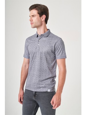 İmza Füme-Beyaz Polo Yaka Kısa Kol Cepsiz Slim Fit Pamuklu Tişört 1011260159