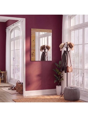Adore Mobilya Porto 2 Askılı Aynalı Vestiyer Panosu - Florida Meşe 72X97X3 cm