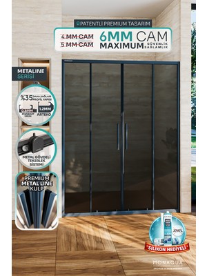 MONAQUA Arteko Metaline 2 Sabit 2 Kayar Duşakabin - Antrasit Profil 6 mm Temperli Füme Cam
