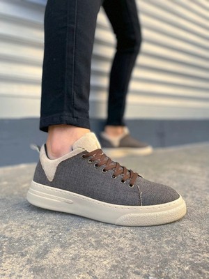 Mevese Ont Bağcıklı Keten Dokulu Hafif Taban Erkek Günlük Casual Sneaker Ayakkabı - Kahverengi