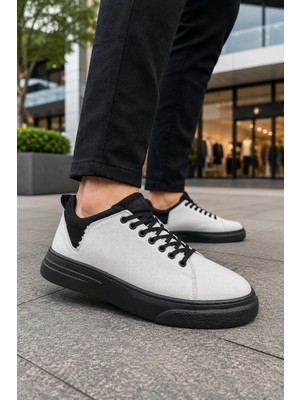Mevese Ont Bağcıklı Keten Dokulu Hafif Taban Erkek Günlük Casual Sneaker Ayakkabı - Beyaz
