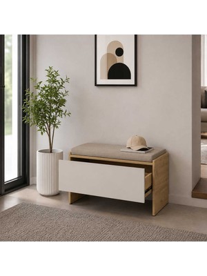 Adore Mobilya Porto Oturaklı Ayakkabılık - Florida Meşe/vizon 72X45X34 cm