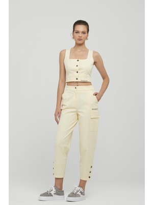 Kadın Kolsuz Slim Fit Düz Model Crop Sarı Bluz NAAR91329-AÇIK Sarı