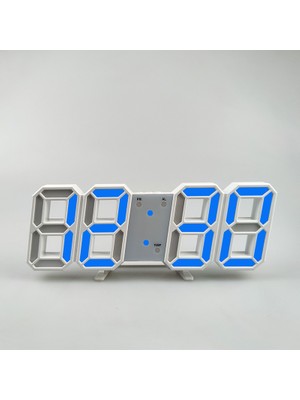 Silabor Dekoratif Dijital LED Masa Duvar Saati 3D Dijital Saat Çalar Saat LED Elektronik Saat Beyaz Kasa Mavi Işık