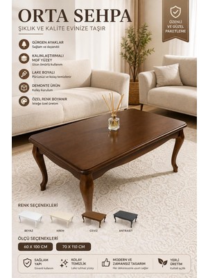 Home Başaran Mobilya Ultra Kaliteli  Mdf Ceviz 60 x 100 Orta Sehpa