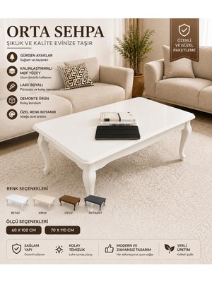 Home Başaran Concept Üst Kalite 60 x 100 Mdf Lake Boyalı Beyaz Orta Sehpa