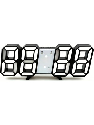 Silabor Dekoratif Dijital LED Masa Duvar Saati 3D Dijital Saat Çalar Saat LED Elektronik Saat Siyah Kasa Beyaz Işık