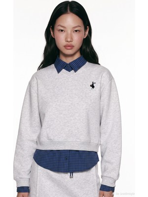 Quzu Ekose Garnili V Yaka Oversize Sweatshirt Karmelanj