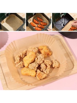 Altaylar Tedarik 50 Adet Air Fryer Pişirme Kağıdı Tek Kullanımlık Yağ Geçirmez Yapışmaz Kare Tabak Model Pvc