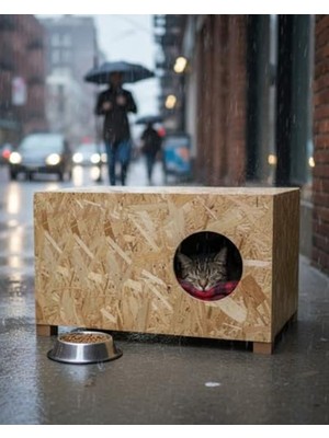 Frefly Store Ahşap Dış Mekan Kedi Evi - 60X40X30 cm Boyutlarında