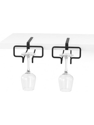 Frefly Store Orret Home Kadeh Bardak Tutucu, Dolaba Sıkıştırmalı Metal Kadeh Askısı, Siyah Raf Altı Bardak Organizeri, Şarap Kadehi Düzenleyici, 2 Adet