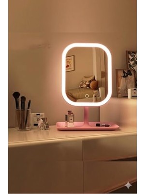 Frefly Store LED Işıklı Ayarlabilir Makyaj Aynası, USB Şarj Edilebilir, 3 Işık Fonksiyonu, Parlaklık Ayarlı ve Organizer Tabanlı Taşınabilir Kozmetik Ayna- Pembe