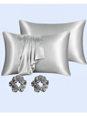 Frefly Store Ipeksi Saten 50X70 cm Yastık Kılıfı 2 Adet, Kıvırcık Saçlar,dalgalı ve Düz Saçlar, Bordo 2 Adet Hediye Saten Toka,cilt Dostıu,cilt Bakım,kozmetik,hediyelik,çeyizlik Kullanılabilir (Gri)