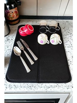 Frefly Store Kaymaz Tabanlı Katlanabilir Bulaşık Kurutma Matı - 49X40 cm - Siyah