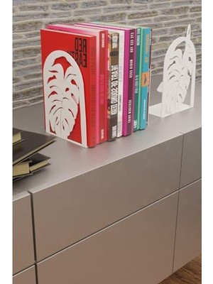 Frefly Store Dekoratif Metal Kitap Tutucu, Beyaz Yaprak Desenli, Ikili Set