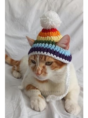 Frefly Store Gökkuşağı Renkli Örgü Kedi ve Köpek Şapkası