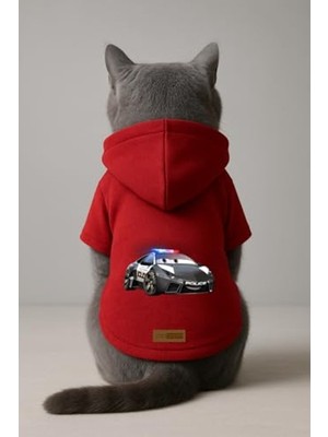 Frefly Store Baskılı Içi Polarlı Köpek ve Kedi Kıyafeti & Elbisesi - Kırmızı Renk Kapüşonlu Hoodie B8C99 Xl