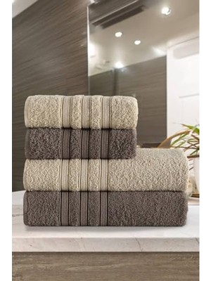 Frefly Store Pamuklu Banyo Havlu Seti, 4'lü, 50X90, 70X140 Cm, Kahve Renk