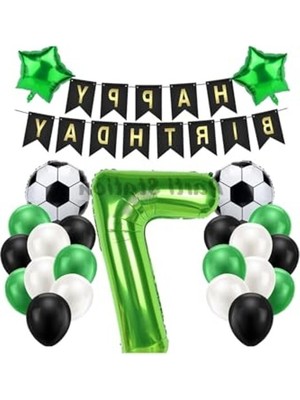 Frefly Store Futbol Temalı Yeşil Doğum Günü Balon Seti, 7 Yaş Için