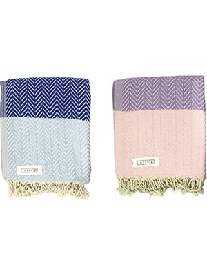 Frefly Store 2'li Set Peştemal Plaj HAVLUSU,%100 Pamuk, Xxl 100X180CM, Marmaris (Lacivert Gök Mavisi- Pembe Lila)