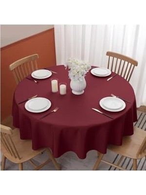 Frefly Store Bordo Renk Sıvıya Dayanıklı Yuvarlak Masa Örtüsü, 180 x 180 cm Boyutunda