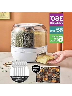 Frefly Store 6 Gözlü Bakliyat Saklama Kabı, 6 kg Kapasite, Pratik Organizer