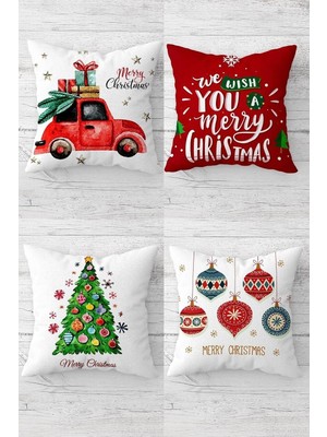 Kazan Hobi Pelangi Merry Christmas Gizli Fermuarlı Kırlent Kılıfı Koltuk Yastık Kılıfı TAKIM(4ADET), Çok Renkli 45 x 45