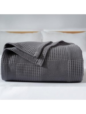 Frefly Store Koyu Gri Waffle Desenli Tek Kişilik Pike, 160X230 Cm, 100% Pamuk