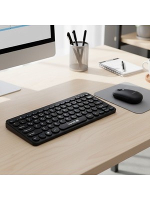 Altaylar Tedarik Kablosuz Lacivert Bluetooth Klavye Mouse Seti - Yuvarlak Tuşlu Tasarım, Türkçe Q Dizilim, Taşınabilir, Ev ve Ofis Kullanımına Uygun
