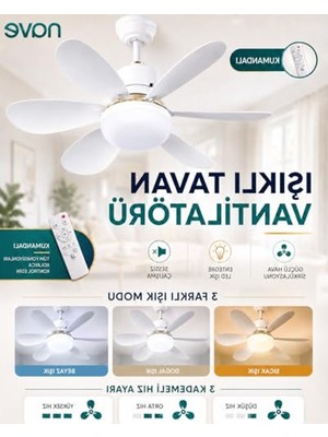 Frefly Store Işıklı 6 Kanatlı Tavan Vantilatörü, Modern Tasarımı ile Aydınlatma ve Hava Akımı Sağlar