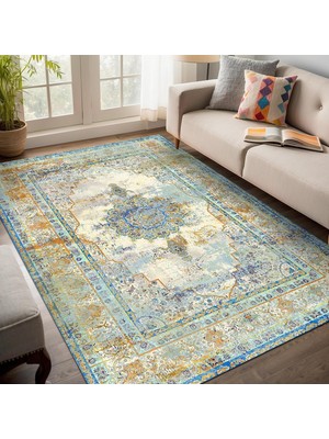Kazan Hobi Latte Dizayn Berty Kadife Pamuk Tabanlı Yıkanabilen Kaydırmaz Antibakteriyel Salon Halısı 120X180