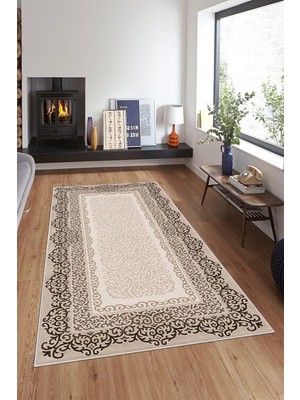 Kazan Hobi Pelangi Beyaz Zemin Osmanlı Motifler Yıkanabilir Kaymaz Taban Leke Tutmaz Modern Salon Halısı ve Yolluk, Beyaz 80 x 150