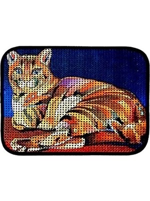 Frefly Store 60 x 45 cm Elekli Desenli Kedi Tuvalet Önü Paspası, Kaplan Desenli