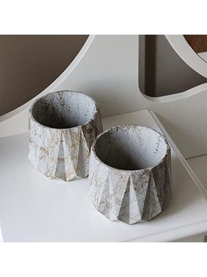 Frefly Store Orta Boy Ikili Set, El Yapımı Dekoratif Beton Saksı