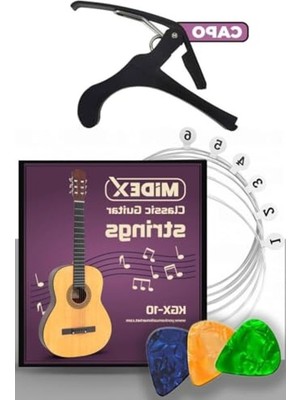Frefly Store Klasik Gitar Teli Takımı, Pena ve Kapo Seti ile Birlikte