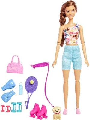 Frefly Store Spor Kıyafetleri ile Barbie Bebek, Patencisi ve Aksesuarları