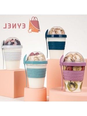 Frefly Store Kaşıklı Hazneli Meyveli Yoğurt Kabı - 600 Ml, Renkli Seçenekler