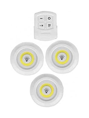 Frefly Store Chermik Uzaktan Kumandalı Pilli LED Spot Lamba Ampul 3'lü Set Yapışkanlı