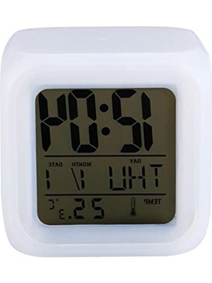 Frefly Store 7 Renk Değiştiren Dijital Küp Masa Saati, Alarmlı ve Gece Lambası