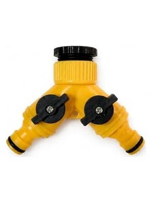 Frefly Store Çift Çıkışlı Vanalı Musluk Adaptörü, 1/2 ve 3/4 Uyumlu, Sarı, DMX4279