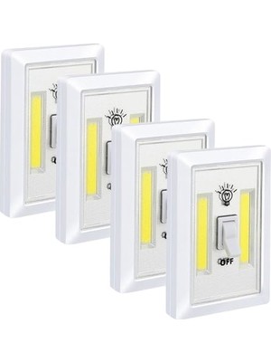 Frefly Store Güncelçarşı Pille Çalışan Duvar Anahtarı Tipi Cob LED Lamba, Kablosuz Dolap Içi Aydınlatma, Mıknatıslı, Yapışkanlı Gece Lambası, Kitap Lambası (4 Adet)          [enerji Sınıfı A]