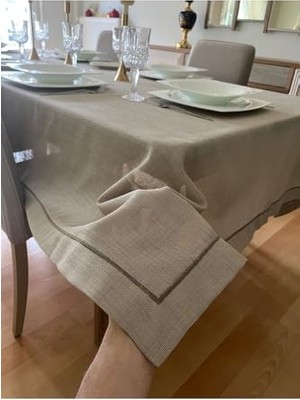 Frefly Store Piko Sarma Detaylı Polyester Keten Dertsiz Masa Örtüsü Taş Rengi, 150 x 300