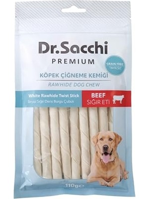 Frefly Store Dr. Premium Sığır Etli Beyaz Sığır Derisi Burgu Çubuk Tahılsız Köpek Ödülü 5" 7-8 gr 15'li