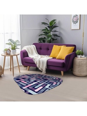 Kazan Hobi Asel Şönil Kaymaz Pamuk Tabanlı Yıkanabilir Antibakteriyel Asimetrik Salon Halısı 140X140