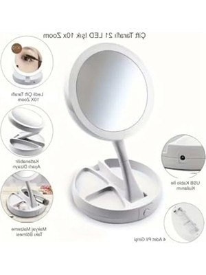 Frefly Store USB Kablolu Katlanabilir Makyaj Aynası, 21 LED Işıklı