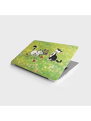 Frefly Store Laptop Sticker Notebook Pc Kaplama Etiketi Çiçekler ve Kedi