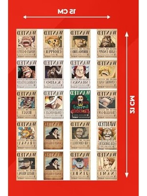 Frefly Store Düz Kesim Sticker Seti, One Piece Wanted Temalı, 20 Adet